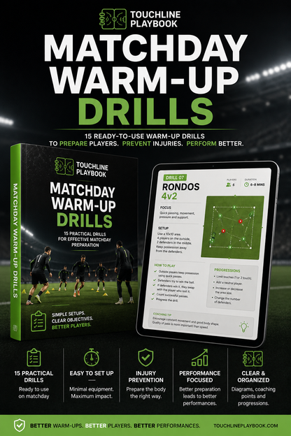 Matchday warm-up drills PDF cover for grassroots football coaches