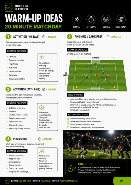 Youth football pre-match warm-up plan steps in PDF
